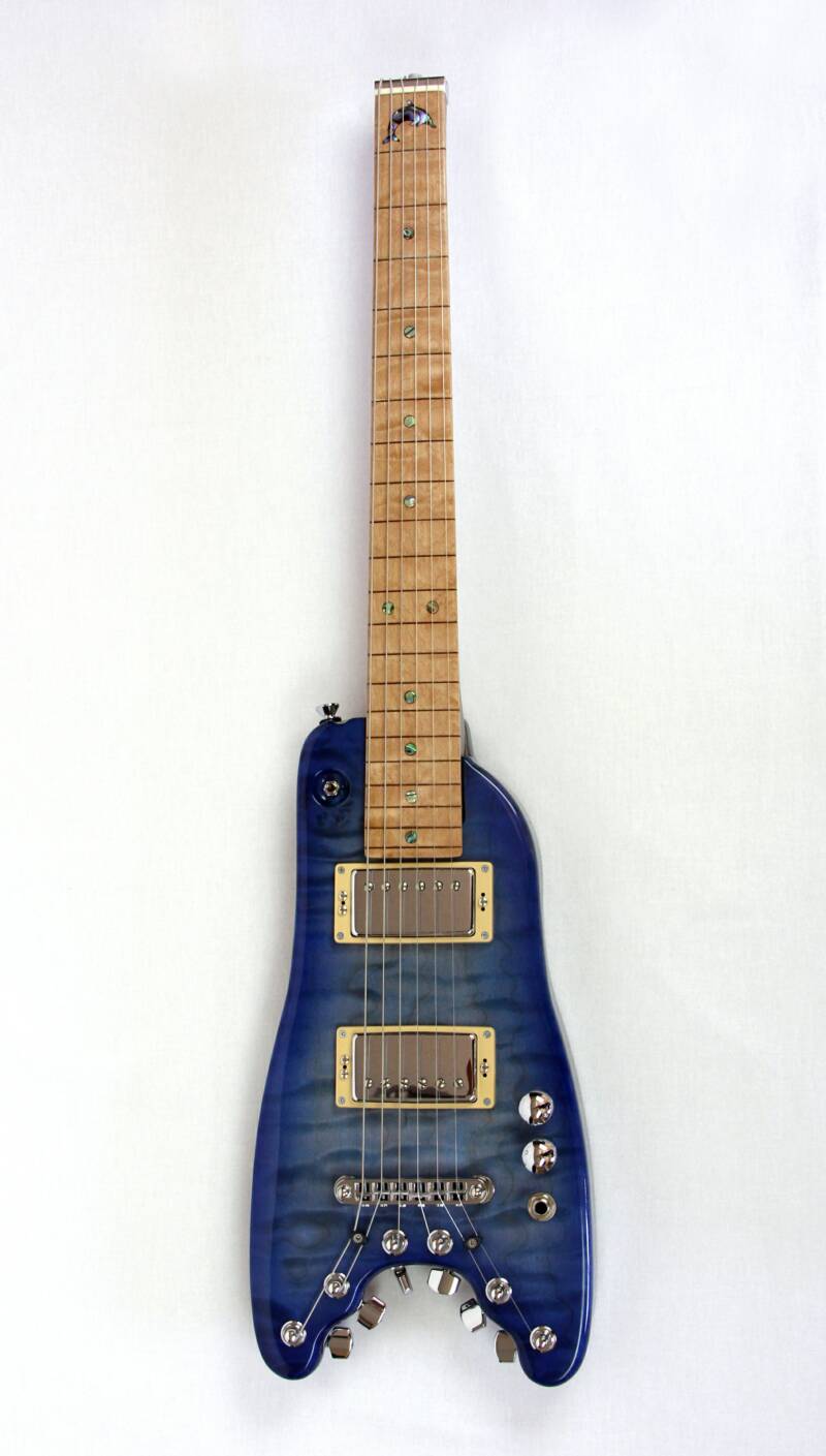 Custom Blue Dolphin Travel Guitar - front view