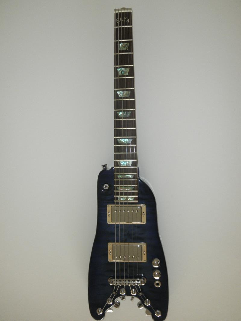 Custom Rambler Travel Guitar - BlueBurst on Quilted Maple with Abalone Neck Markers
