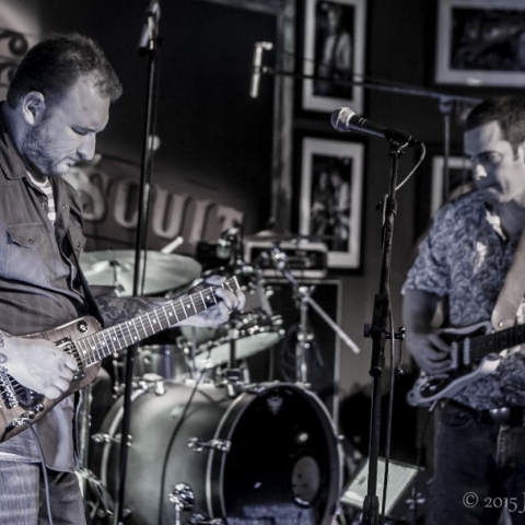 Josh Smith & Albert Castiglia playing Rambler Travel Guitrs at the Funky Biscuit (photo courtesy of Jay Skolink)