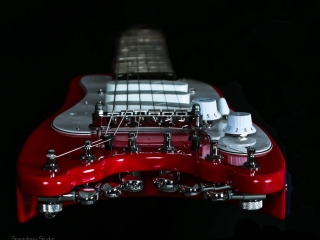 Dakota Red STROBELCASTER Plus Electric Travel Guitar - end view