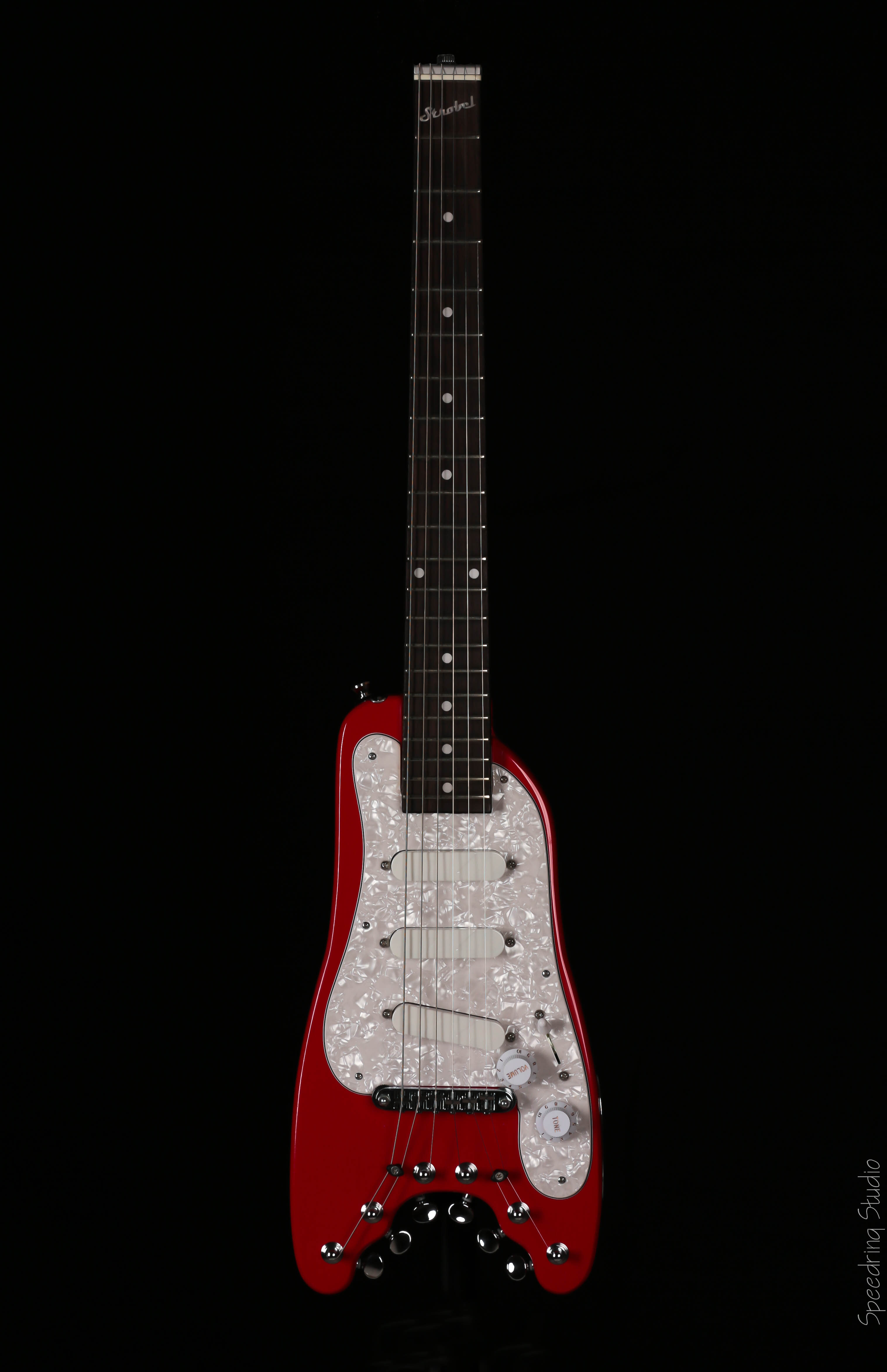 Dakota Red STROBELCASTER Travel Guitar - Front - Zexcoil pick ups