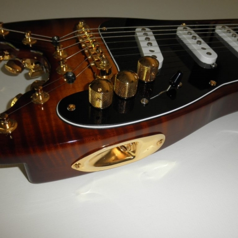 Solid Flamey Maple Body on Custom STROBELCASTER Travel Guitar