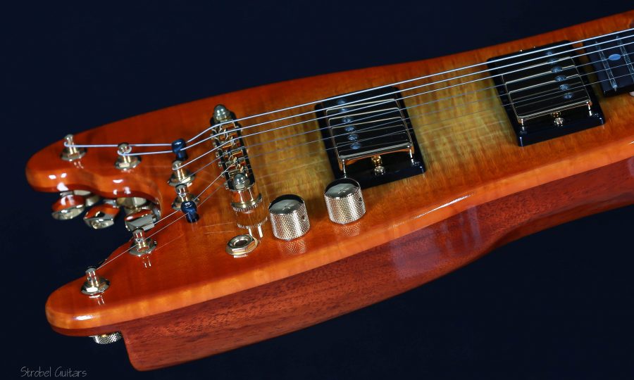 Flamey Maple Top on Tangerine Burst Strobel Rambler Custom Travel Guitar