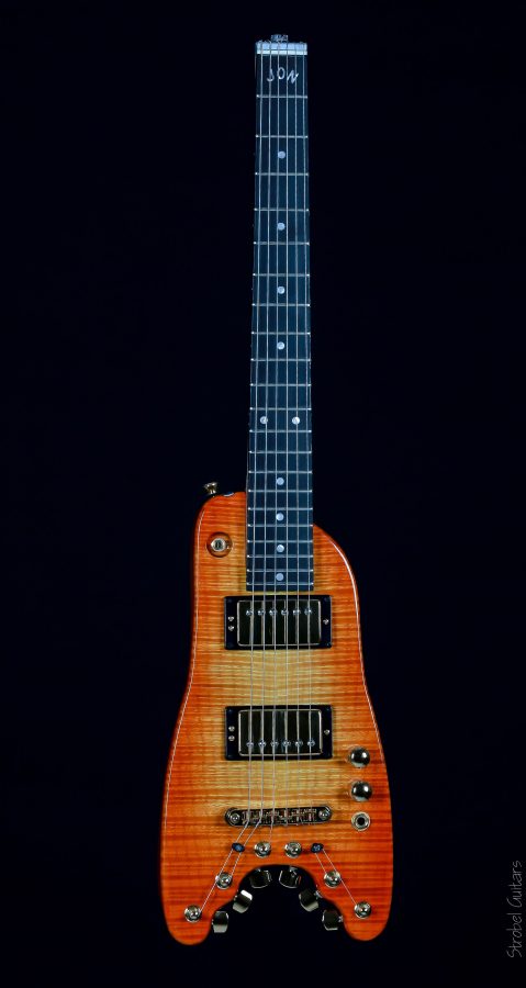 Custom Rambler Electric Travel Guitar Tangerine Burst Ebony Fretboard with Custom Inlay